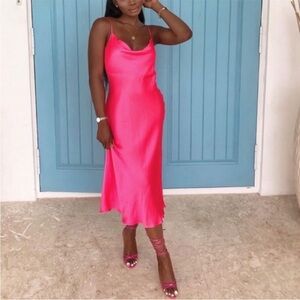 NEW Zara Pink Satin Cami‎ Cowl Neck Slip Midi Dress